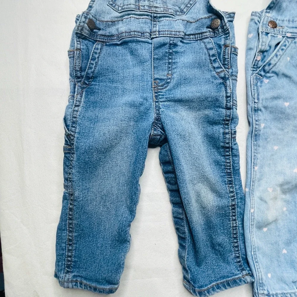 OshKosh Bgosh Baby Overalls Lot 2 Pairs Size 18M Blue Denim Heart Classic
